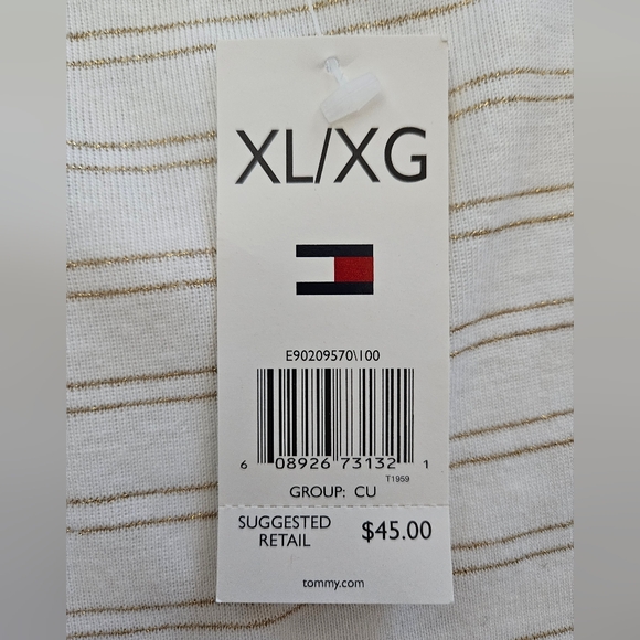 NWT - Tommy Hilfiger White Cotton w Gold Stripes Jersey - Size XL - Picture 6 of 11
